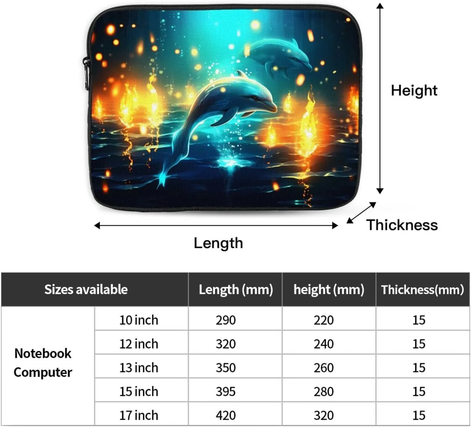 Dolphin'S Fun Ocean Laptop Sleeve Case 15 Inch Suitable for Notebook Computer Tablet Traveling Carrying Simple Case