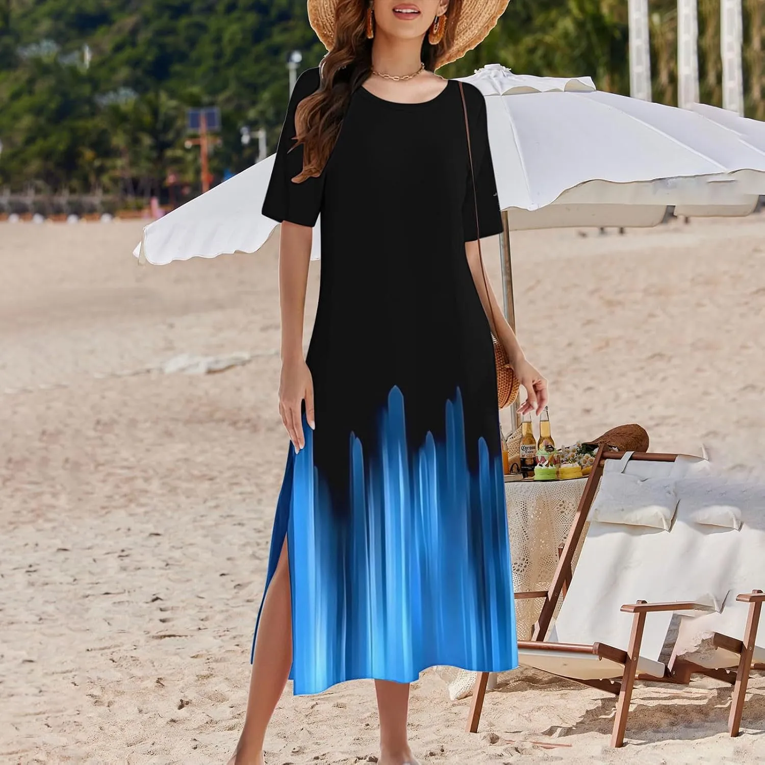Dresses for Women Short Sleeve Boho Floral Graphic Print Sundresses Loose Casual Fashion Beach Dresses