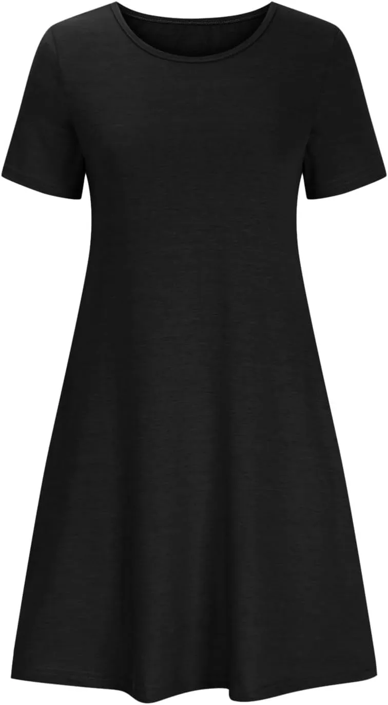 Dresses for Women Simple Solid Color Short Sleeve Sundresses Crewneck Loose Casual Vacation Summer Dresses