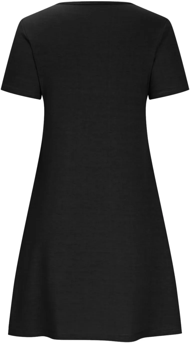 Dresses for Women Simple Solid Color Short Sleeve Sundresses Crewneck Loose Casual Vacation Summer Dresses