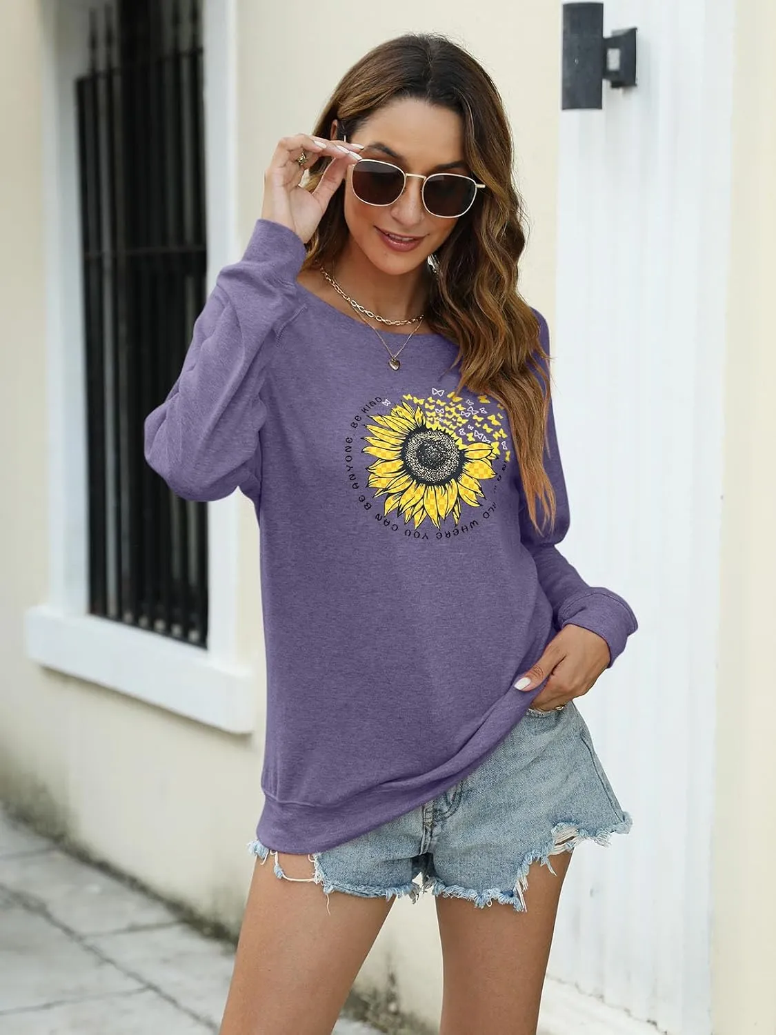 EADINVE "FUN FACT: I don't care Letter Print Women's Crewneck Sweatshirt Raglan Long Sleeve Casual Pullover Tops