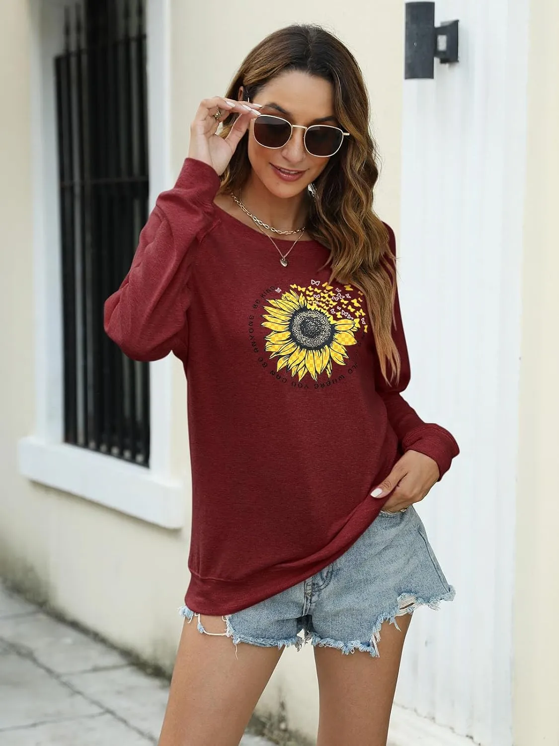 EADINVE "FUN FACT: I don't care Letter Print Women's Crewneck Sweatshirt Raglan Long Sleeve Casual Pullover Tops