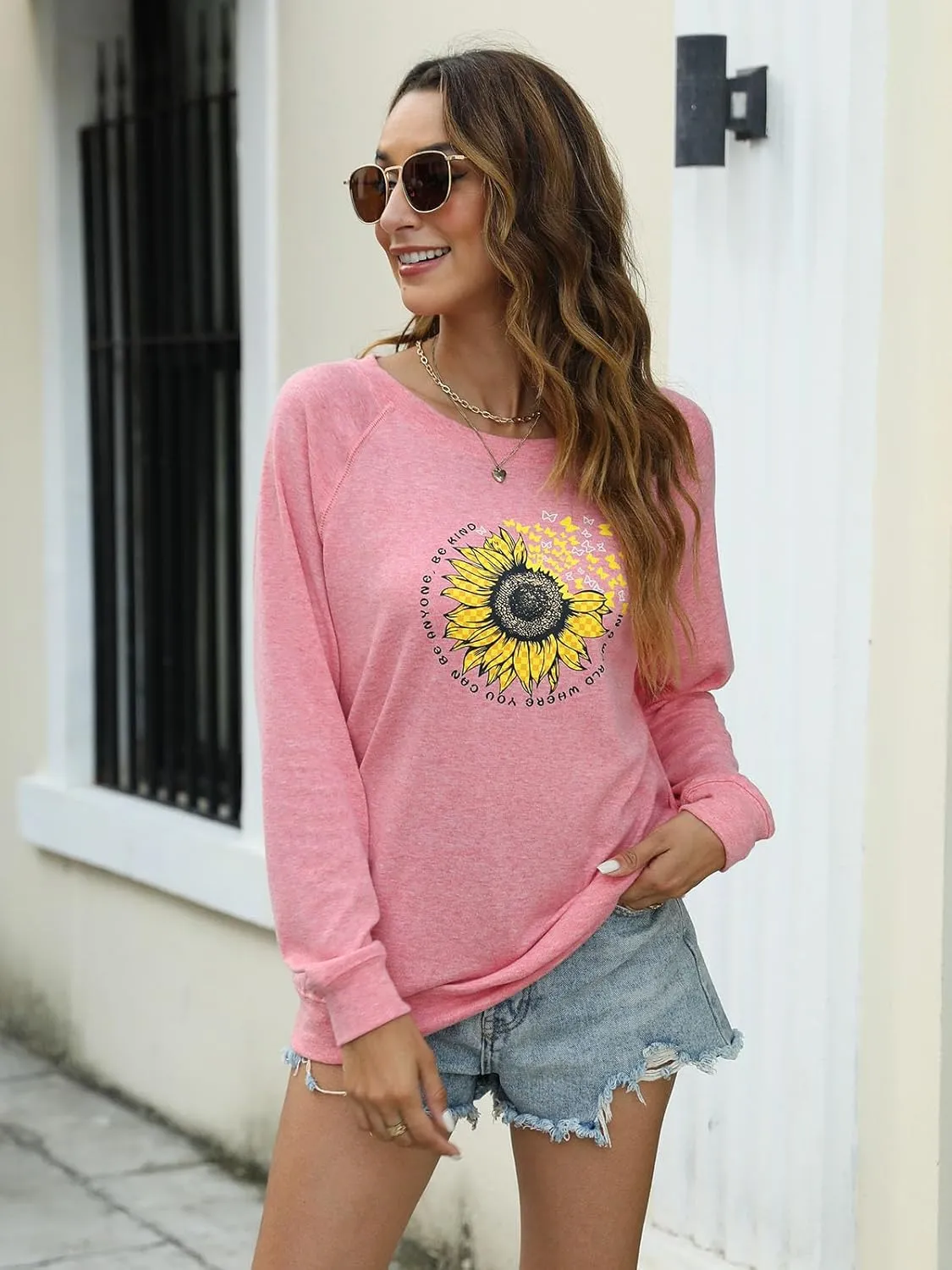 EADINVE "FUN FACT: I don't care Letter Print Women's Crewneck Sweatshirt Raglan Long Sleeve Casual Pullover Tops