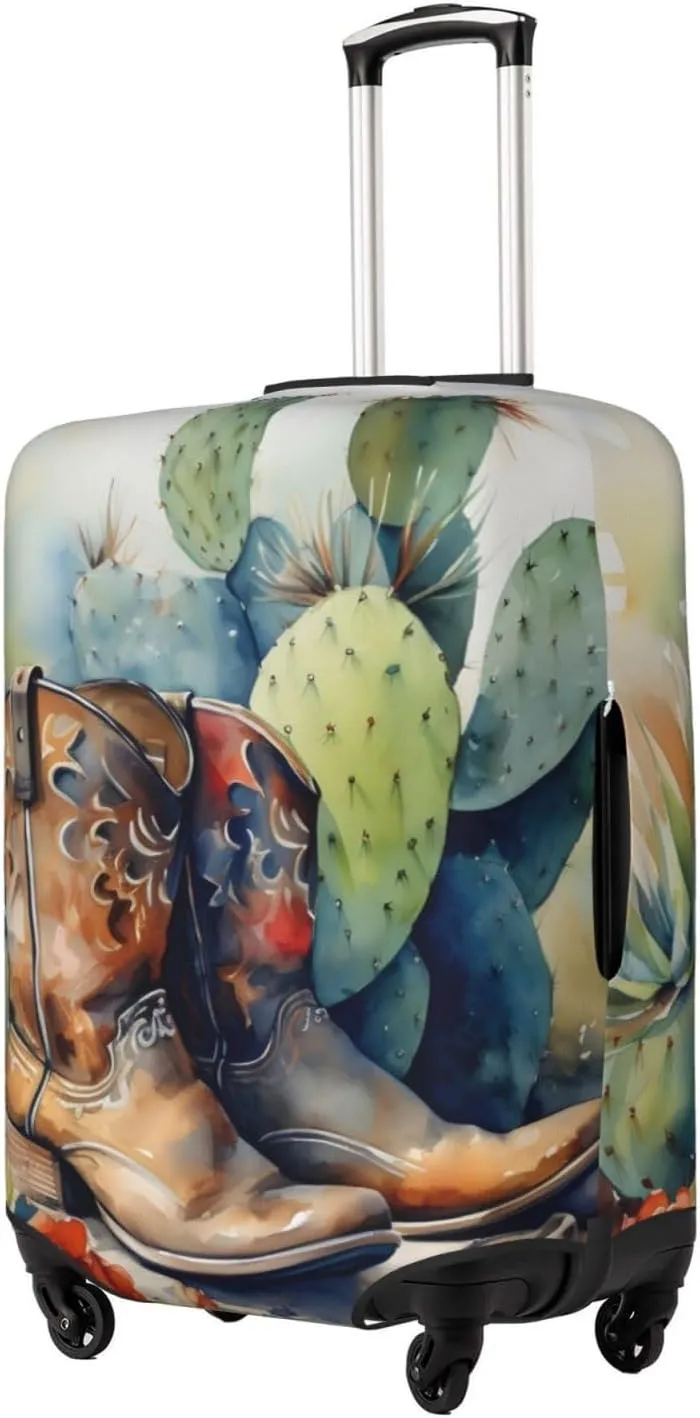 Elastic Luggage Cover Anti Scratch Dirt Covers, Cowboy Boots And Desert Cactus Vintage Farmhouse Travel Luggage Cover Suitcase Protector Fits 27-30 Inch Luggage