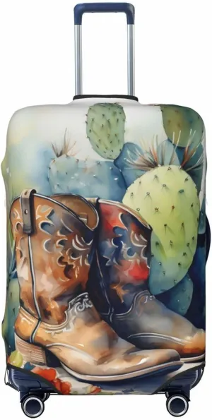 Elastic Luggage Cover Anti Scratch Dirt Covers, Cowboy Boots And Desert Cactus Vintage Farmhouse Travel Luggage Cover Suitcase Protector Fits 27-30 Inch Luggage