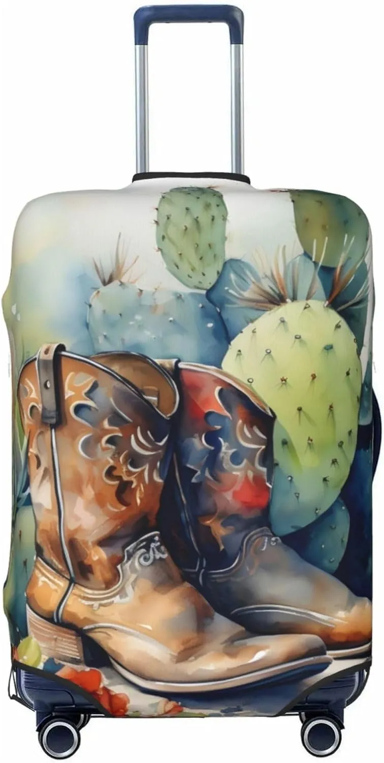 Elastic Luggage Cover Anti Scratch Dirt Covers, Cowboy Boots And Desert Cactus Vintage Farmhouse Travel Luggage Cover Suitcase Protector Fits 27-30 Inch Luggage