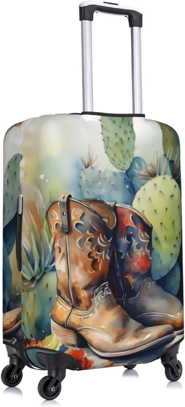 Elastic Luggage Cover Anti Scratch Dirt Covers, Cowboy Boots And Desert Cactus Vintage Farmhouse Travel Luggage Cover Suitcase Protector Fits 27-30 Inch Luggage