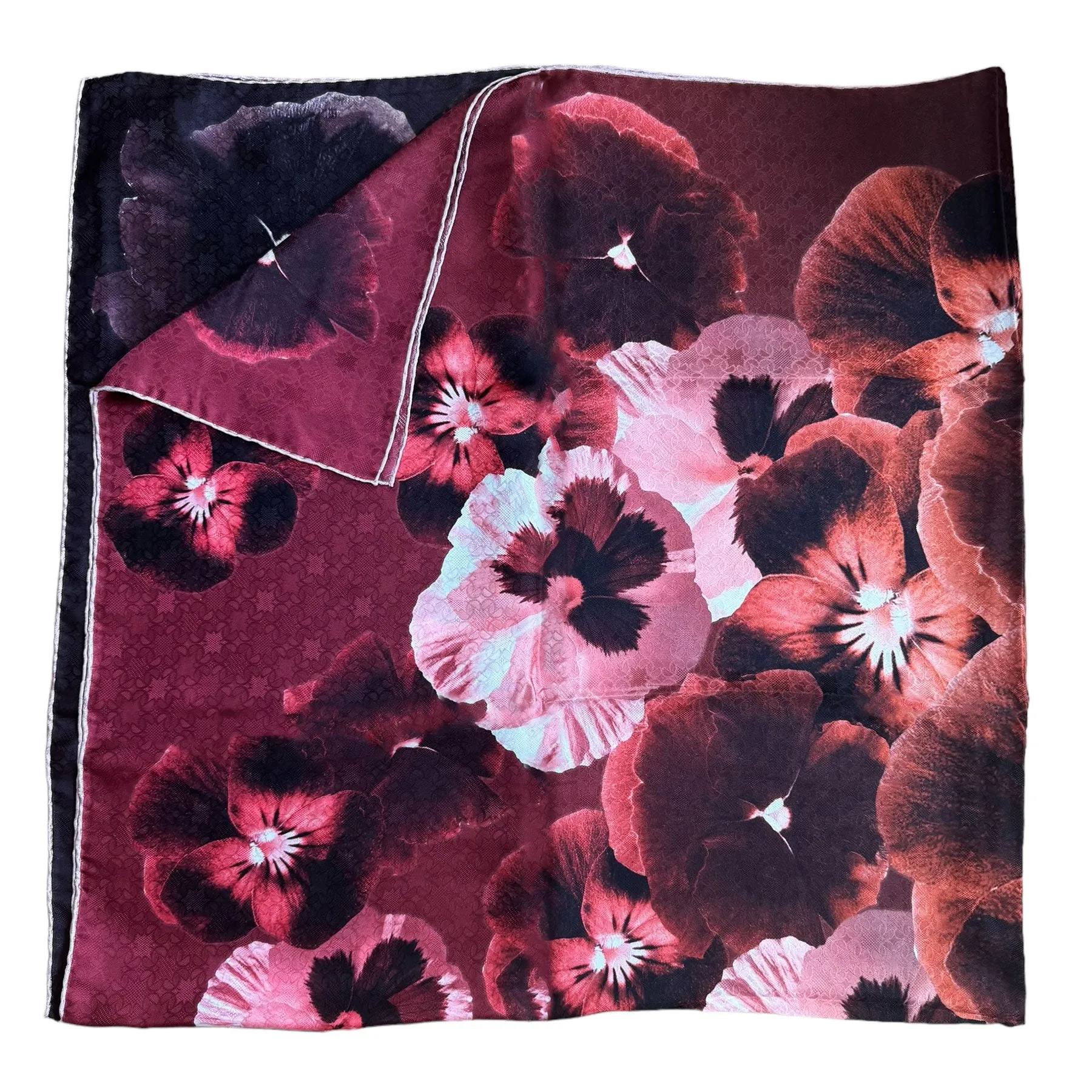 Elie Saab Scarf Brown Maroon Pink Floral Design - Extra Large Square Silk Shawl
