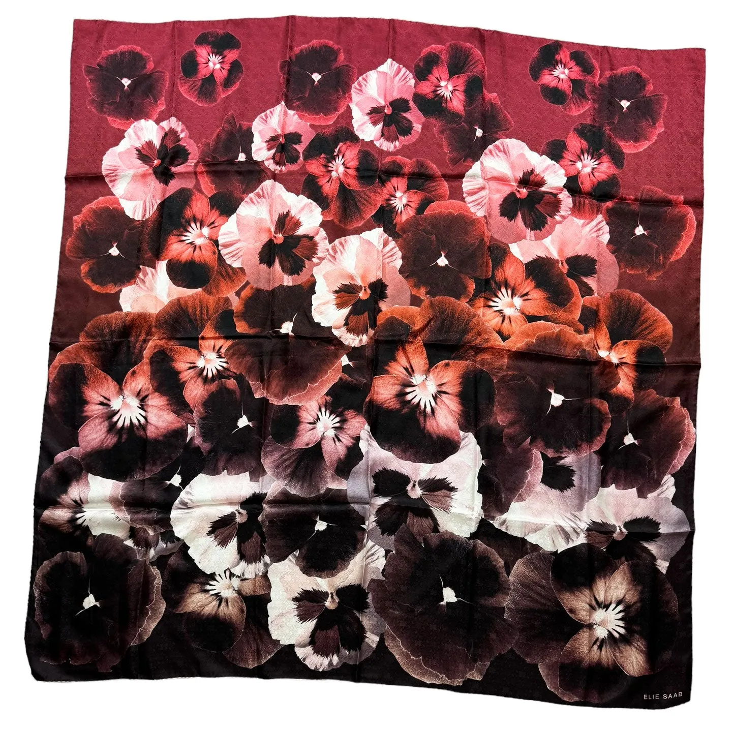 Elie Saab Scarf Brown Maroon Pink Floral Design - Extra Large Square Silk Shawl