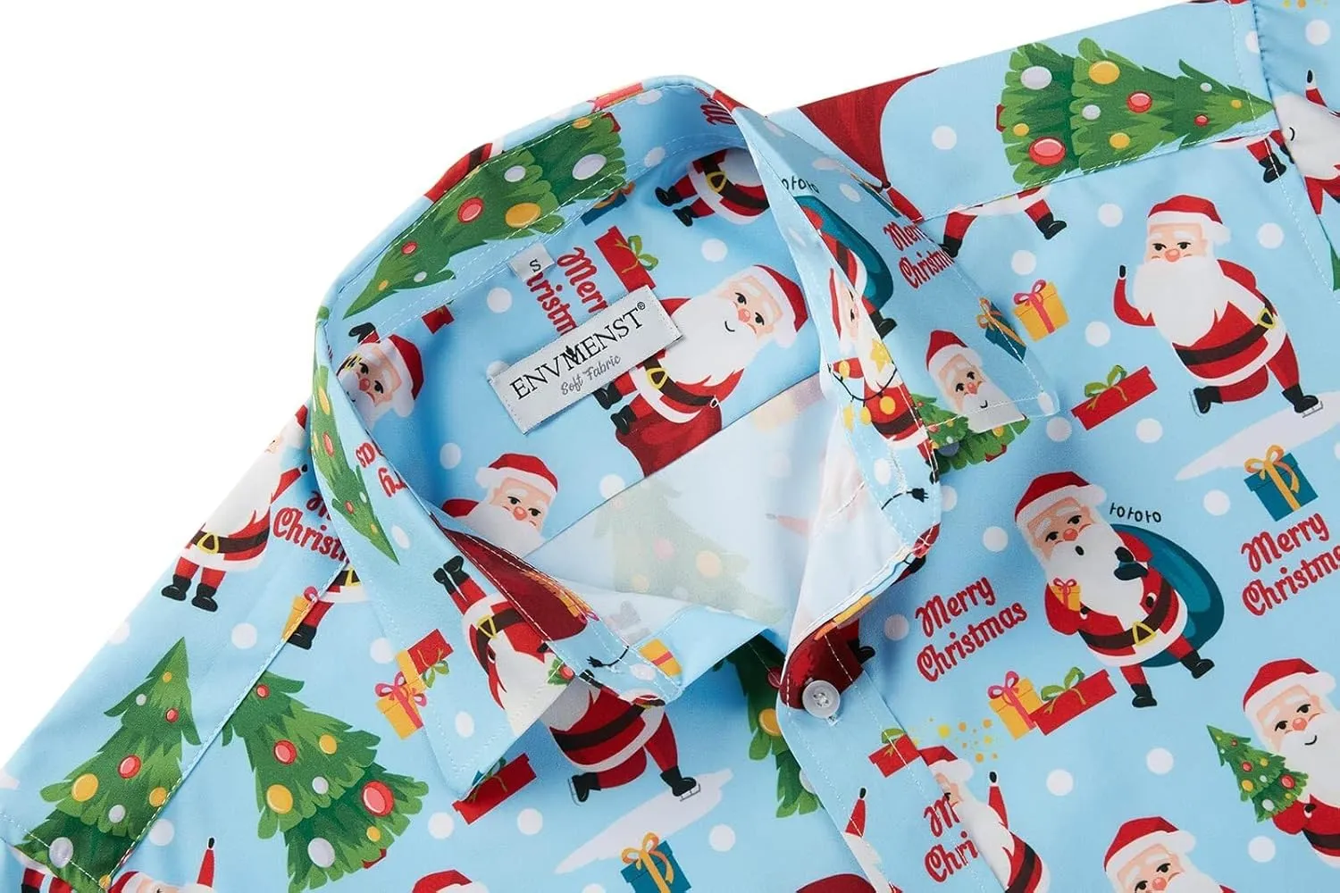 ENVMENST Christmas Button Up Shirt for Men Fun Printed Casual Short Sleeve Hawaiian Santa Shirt
