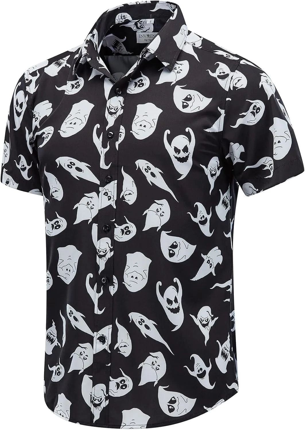ENVMENST Halloween Button Up Shirt for Men Fun Pumpkins Printed Casual Short Sleeve Hawaiian Aloha Shirts