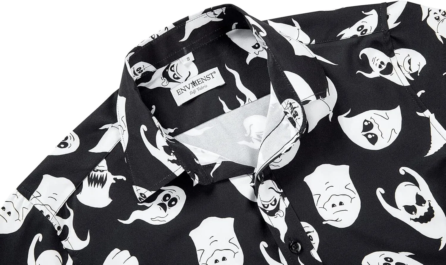 ENVMENST Halloween Button Up Shirt for Men Fun Pumpkins Printed Casual Short Sleeve Hawaiian Aloha Shirts