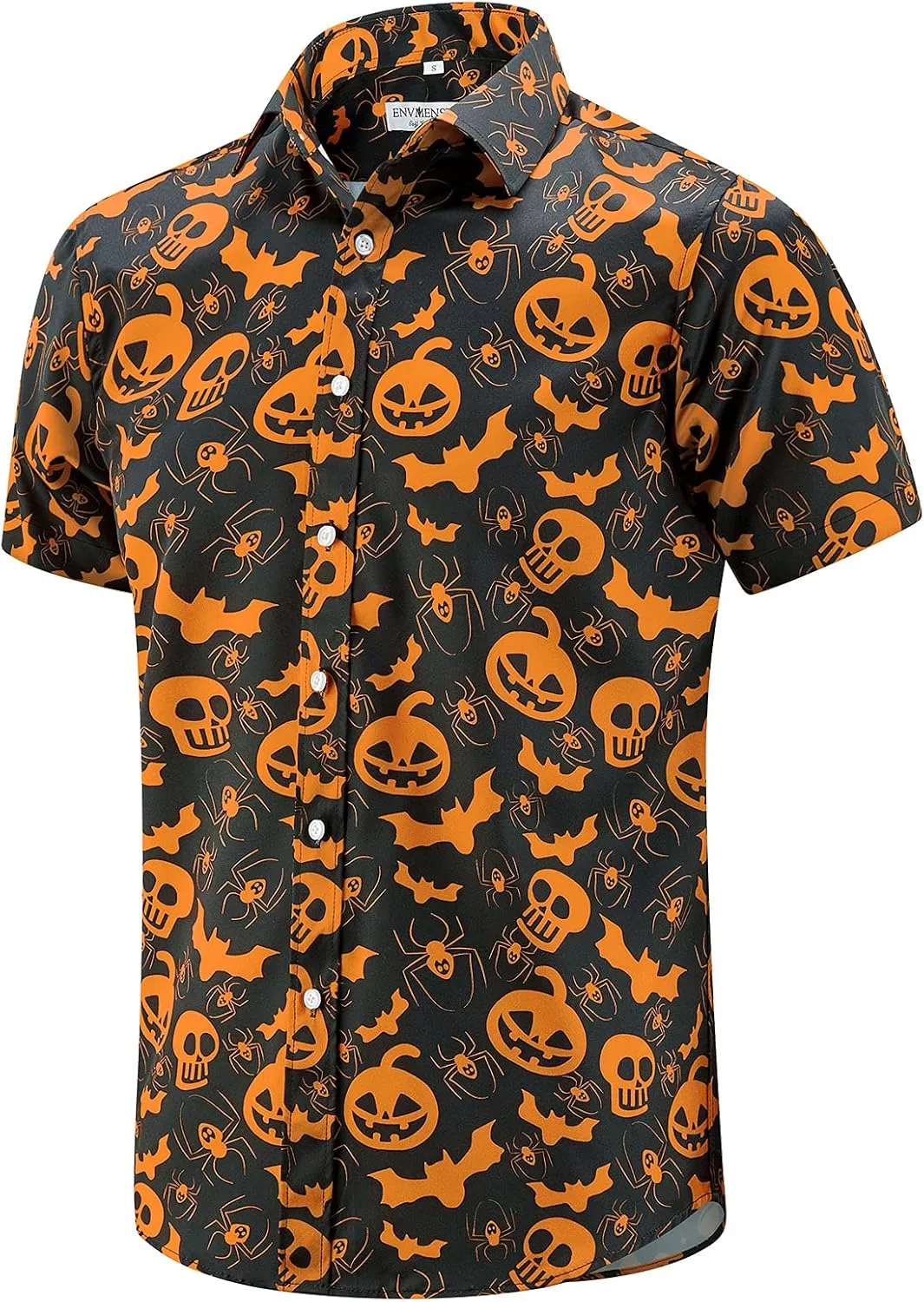 ENVMENST Halloween Button Up Shirt for Men Fun Pumpkins Printed Casual Short Sleeve Hawaiian Aloha Shirts