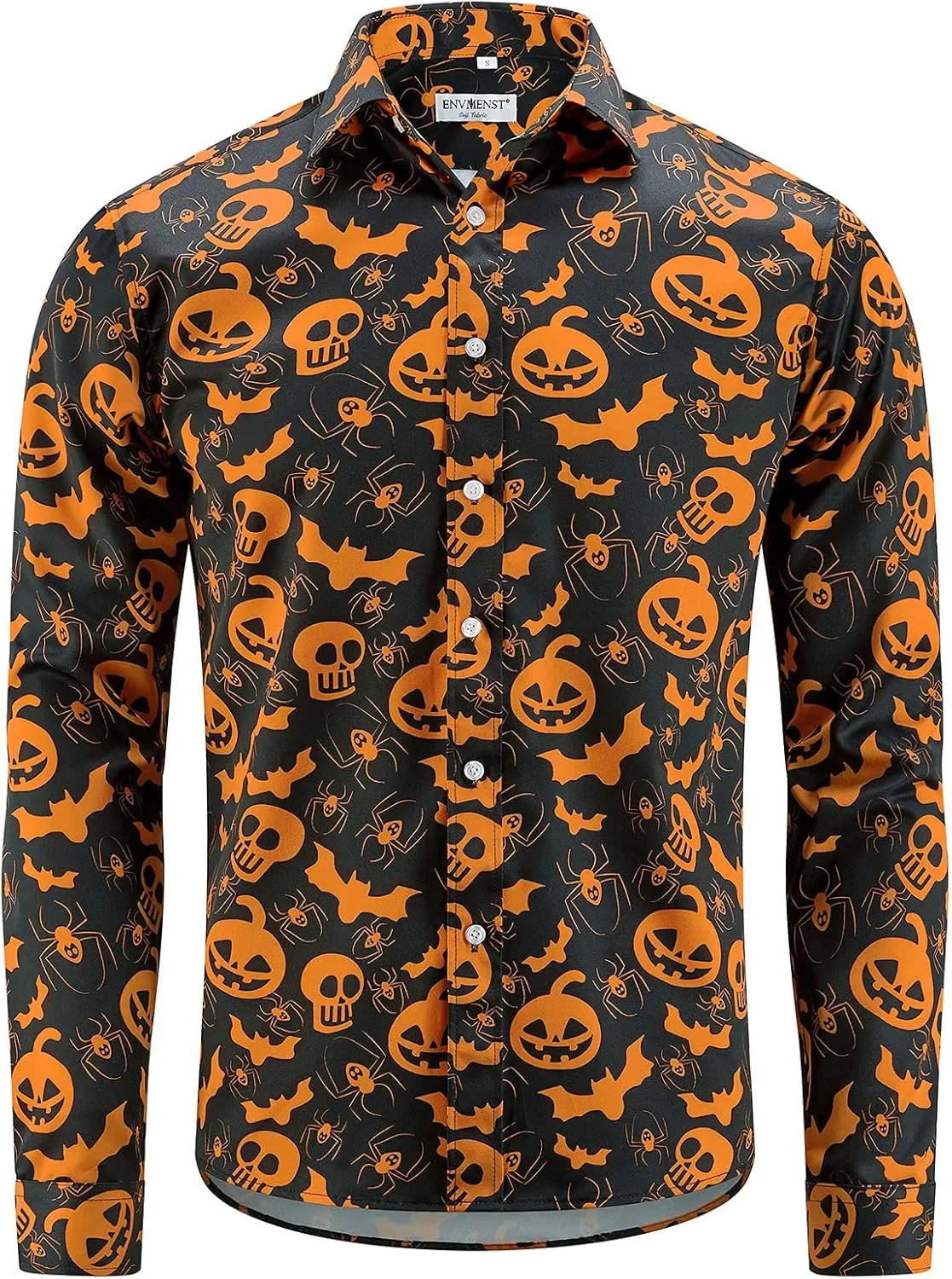 ENVMENST Halloween Button Up Shirt for Men Fun Pumpkins Printed Casual Short Sleeve Hawaiian Aloha Shirts