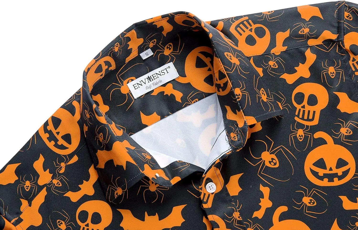 ENVMENST Halloween Button Up Shirt for Men Fun Pumpkins Printed Casual Short Sleeve Hawaiian Aloha Shirts