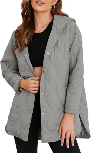 EVALESS Long Jackets for Women Fashion 2024 Winter Coat for Women Business Casual Diamond Quilted Hooded Lightweight Jackets