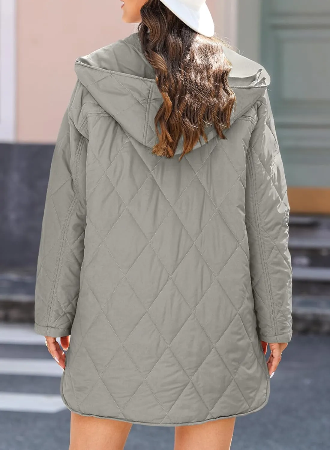 EVALESS Long Jackets for Women Fashion 2024 Winter Coat for Women Business Casual Diamond Quilted Hooded Lightweight Jackets