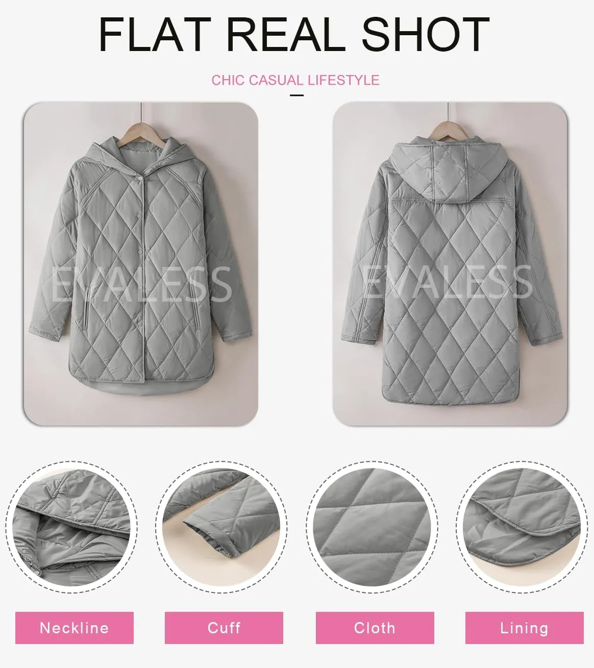 EVALESS Long Jackets for Women Fashion 2024 Winter Coat for Women Business Casual Diamond Quilted Hooded Lightweight Jackets