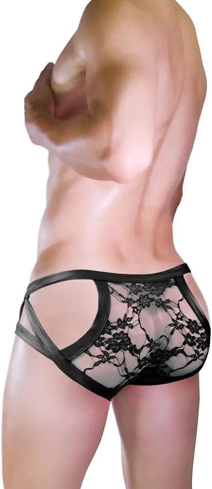 Evankin Men's Sexy and Fun Brief UnderwearU Convex Pouch Faux Leather Transparent Sexy Lace Hollow Underpants
