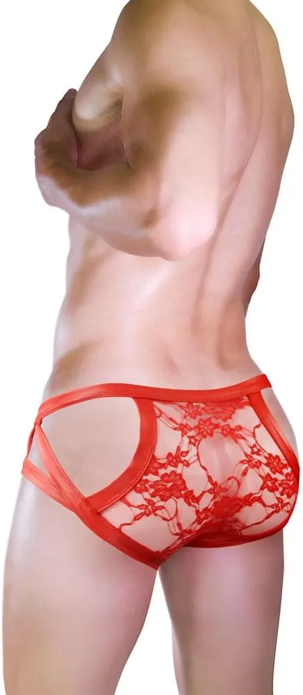 Evankin Men's Sexy and Fun Brief UnderwearU Convex Pouch Faux Leather Transparent Sexy Lace Hollow Underpants