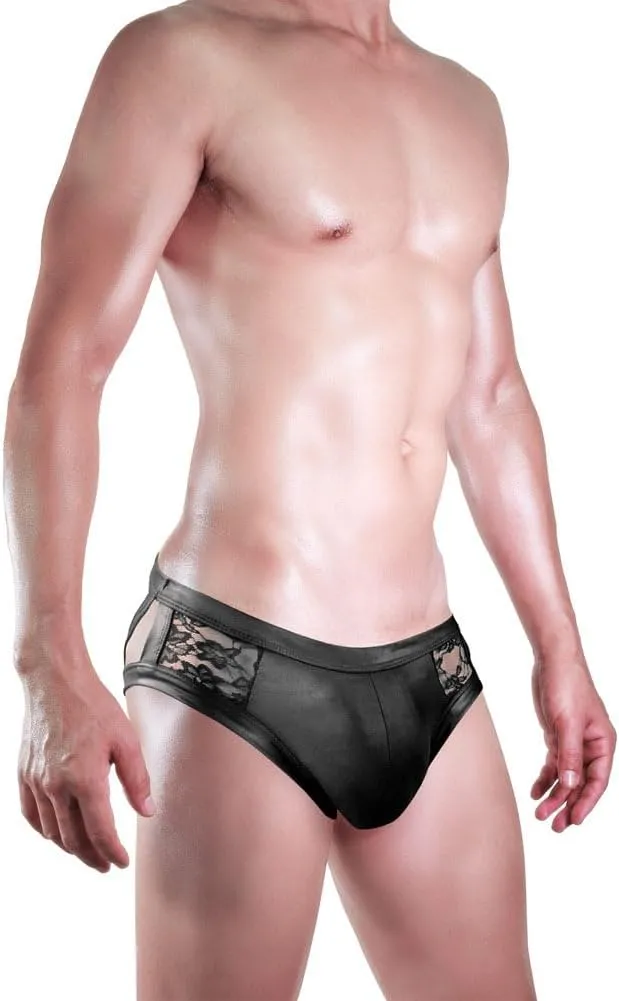 Evankin Men's Sexy and Fun Brief UnderwearU Convex Pouch Faux Leather Transparent Sexy Lace Hollow Underpants