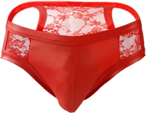 Evankin Men's Sexy and Fun Brief UnderwearU Convex Pouch Faux Leather Transparent Sexy Lace Hollow Underpants