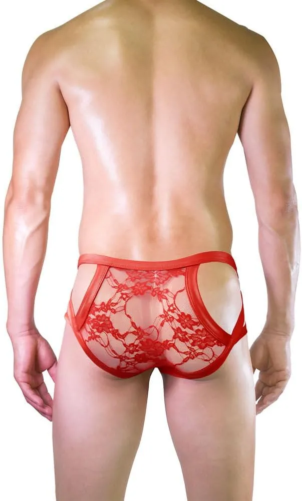 Evankin Men's Sexy and Fun Brief UnderwearU Convex Pouch Faux Leather Transparent Sexy Lace Hollow Underpants