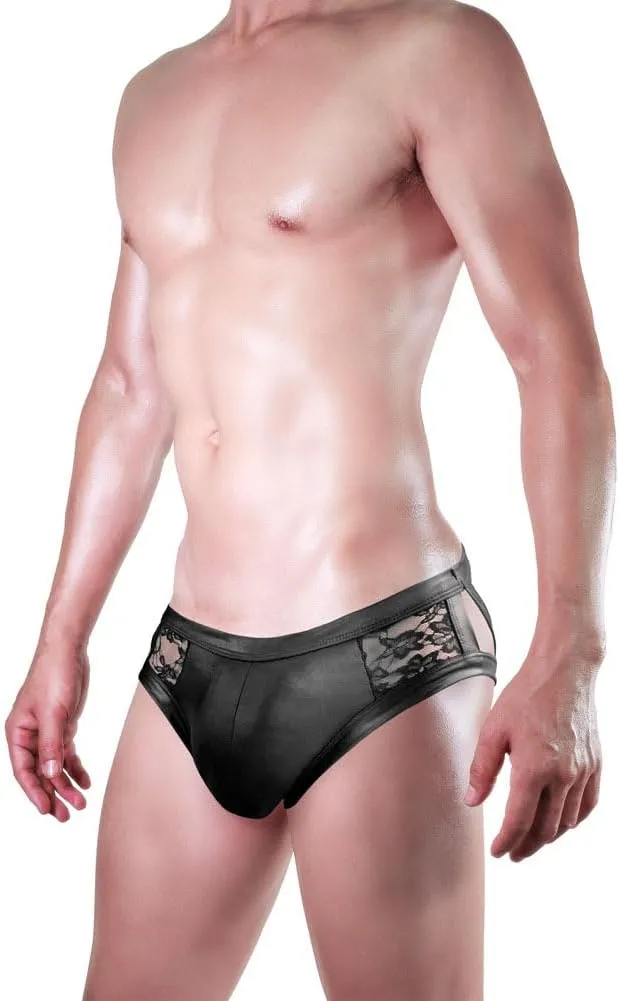 Evankin Men's Sexy and Fun Brief UnderwearU Convex Pouch Faux Leather Transparent Sexy Lace Hollow Underpants