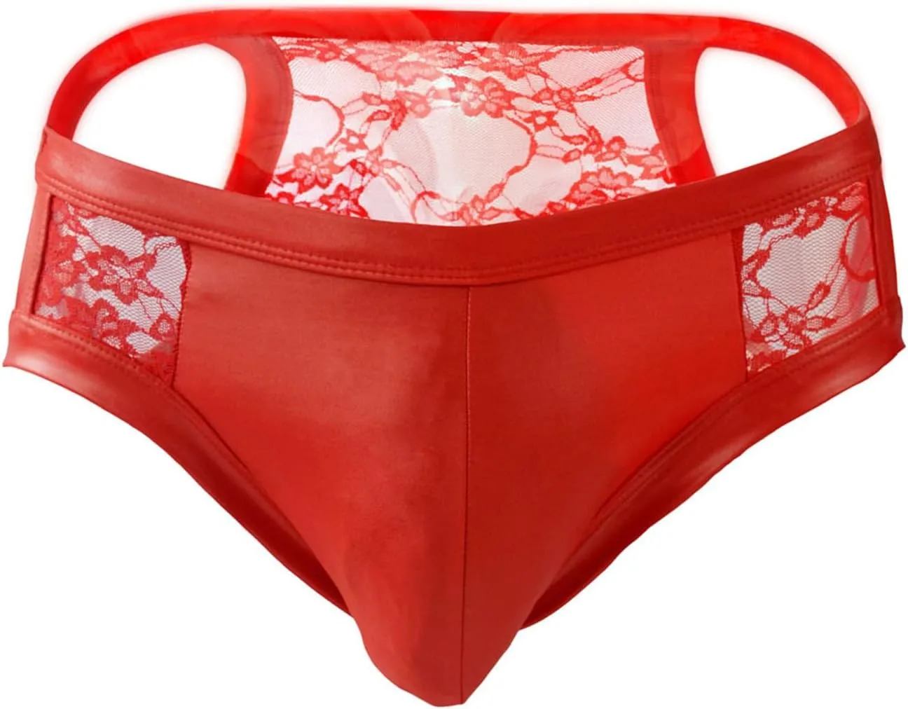 Evankin Men's Sexy and Fun Brief UnderwearU Convex Pouch Faux Leather Transparent Sexy Lace Hollow Underpants