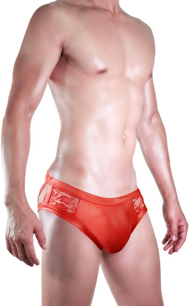 Evankin Men's Sexy and Fun Brief UnderwearU Convex Pouch Faux Leather Transparent Sexy Lace Hollow Underpants