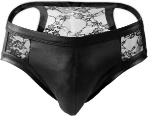 Evankin Men's Sexy and Fun Brief UnderwearU Convex Pouch Faux Leather Transparent Sexy Lace Hollow Underpants