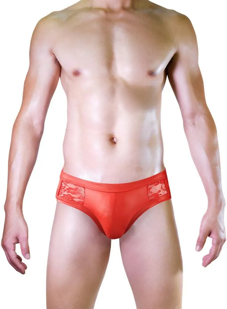 Evankin Men's Sexy and Fun Brief UnderwearU Convex Pouch Faux Leather Transparent Sexy Lace Hollow Underpants