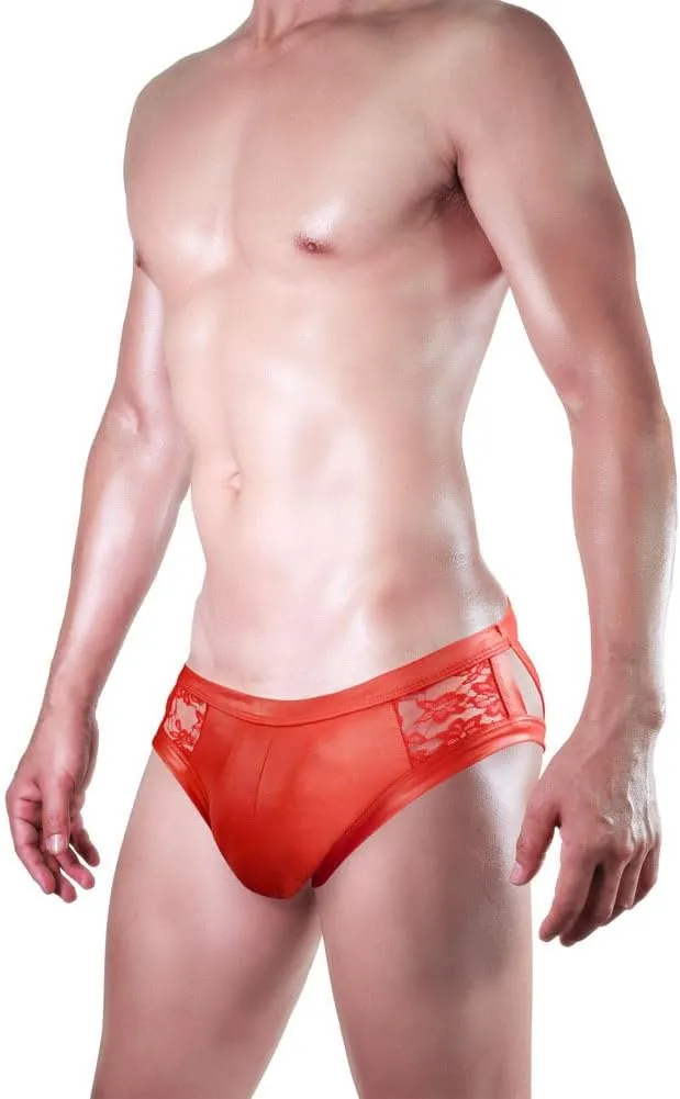Evankin Men's Sexy and Fun Brief UnderwearU Convex Pouch Faux Leather Transparent Sexy Lace Hollow Underpants