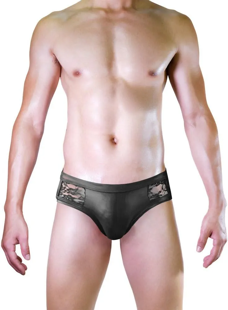 Evankin Men's Sexy and Fun Brief UnderwearU Convex Pouch Faux Leather Transparent Sexy Lace Hollow Underpants