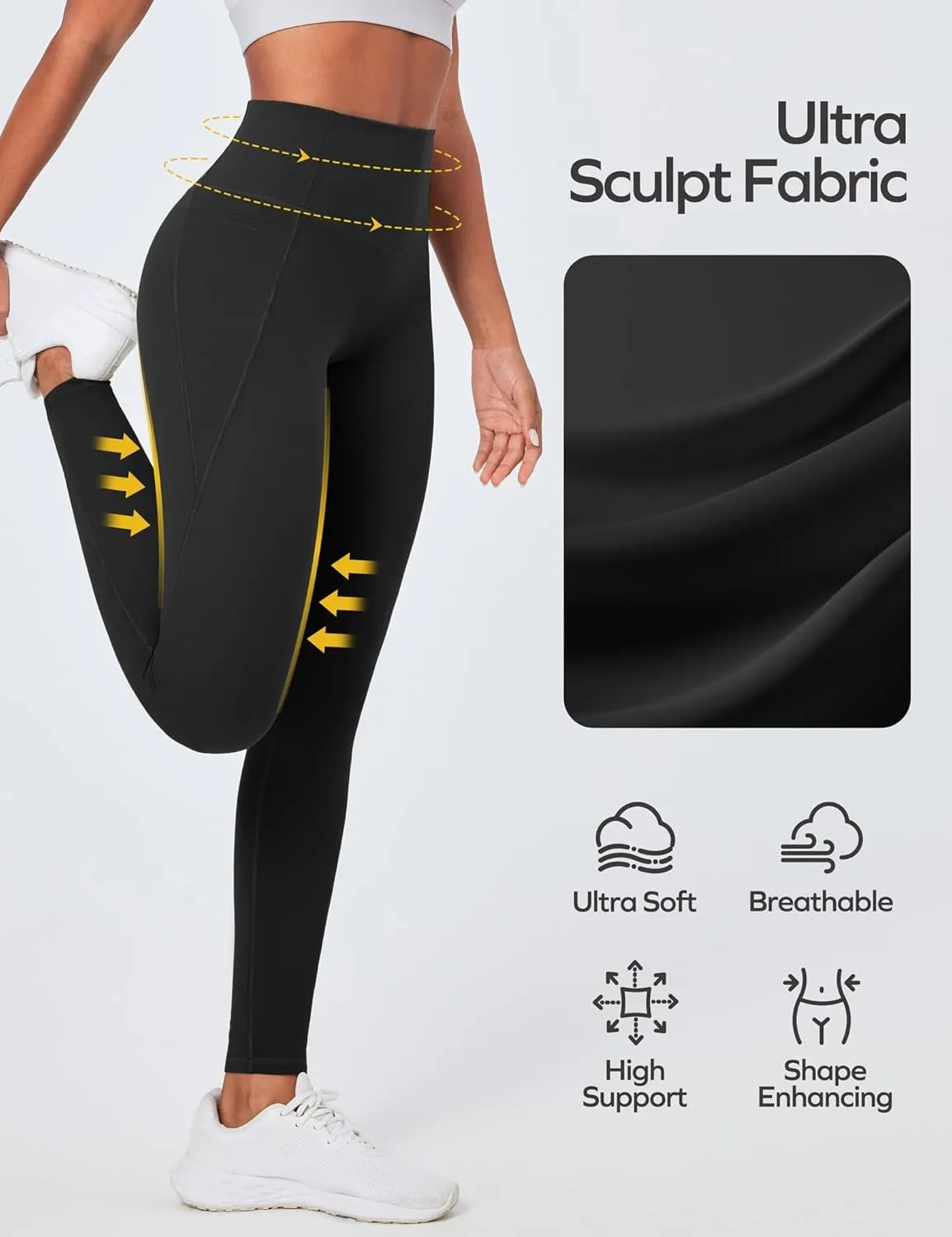 Ewedoos Compression Leggings with Pockets for Women Tummy Control Leggings No Front Seam Workout High Waisted Yoga Pants Gym