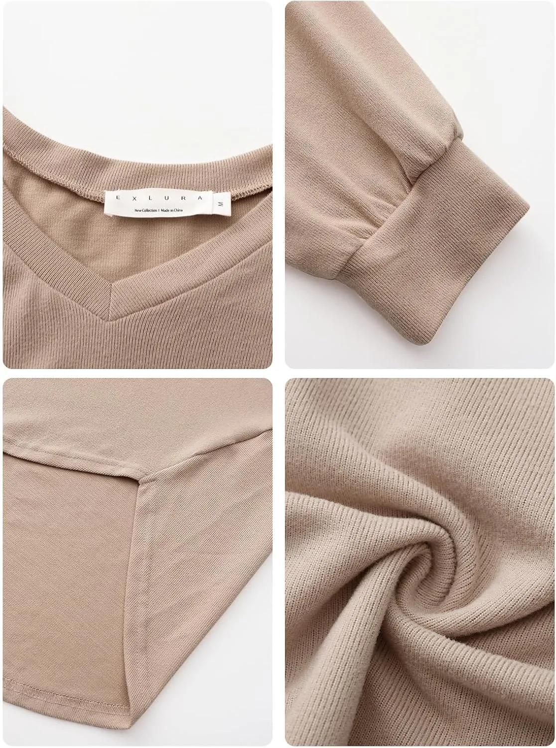 EXLURA Womens Spring Oversized V Neck Tunic Tops 2025 Casual Long Sleeve Shirts Lightweight Soft Sweater Curved Hem T Shirts
