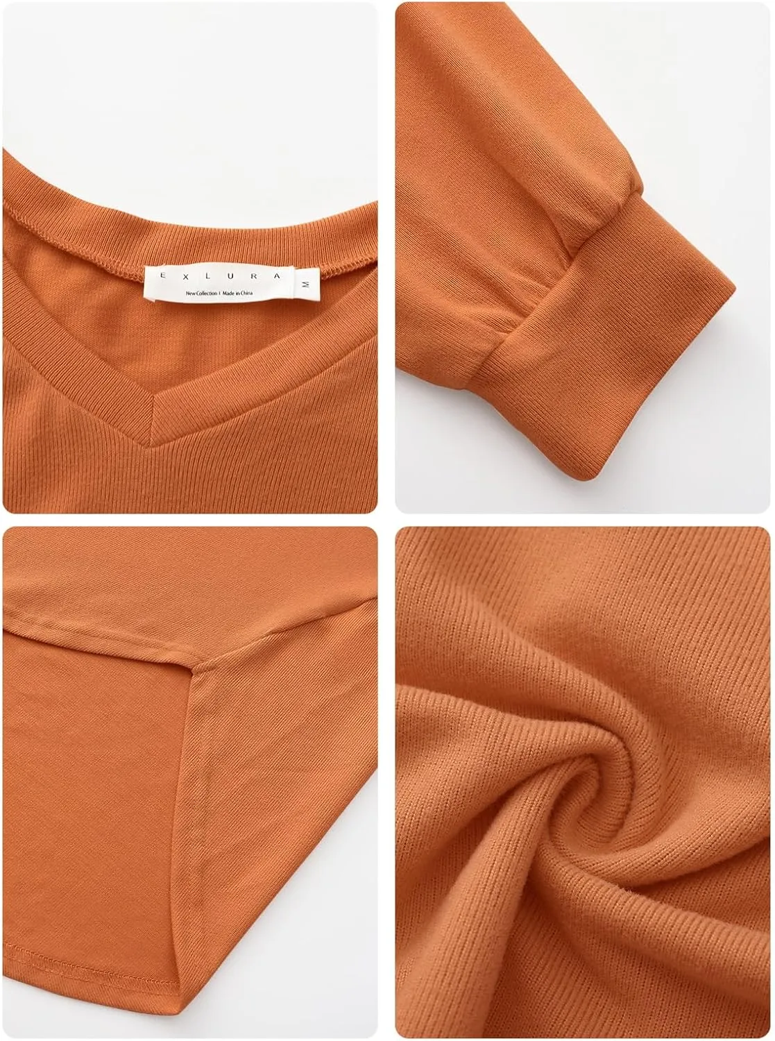 EXLURA Womens Spring Oversized V Neck Tunic Tops 2025 Casual Long Sleeve Shirts Lightweight Soft Sweater Curved Hem T Shirts