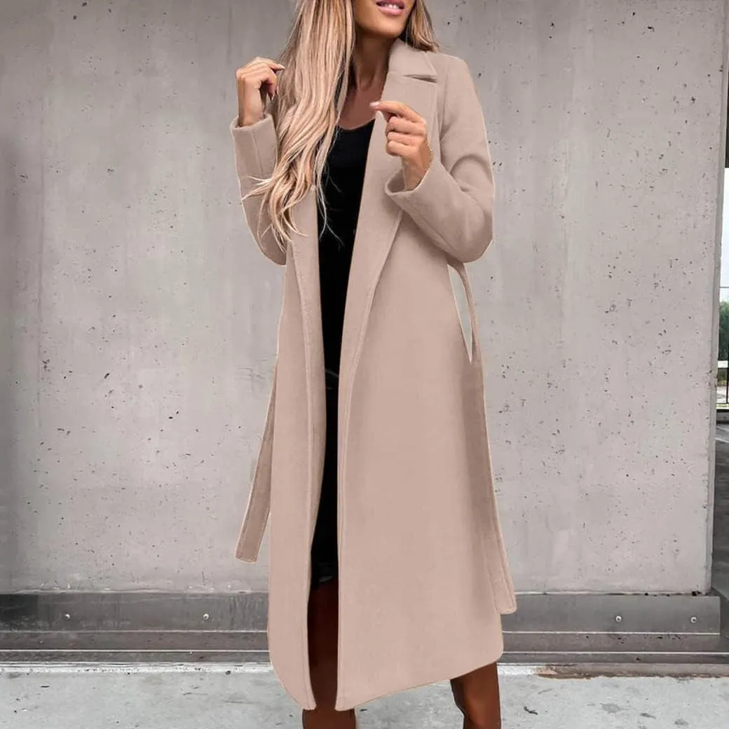 Fall Cardigan for Women 2022 Solid Lapel Collar Trench Coat Open Front Mid Length Wool Blend Coat Elegant Pea Coat