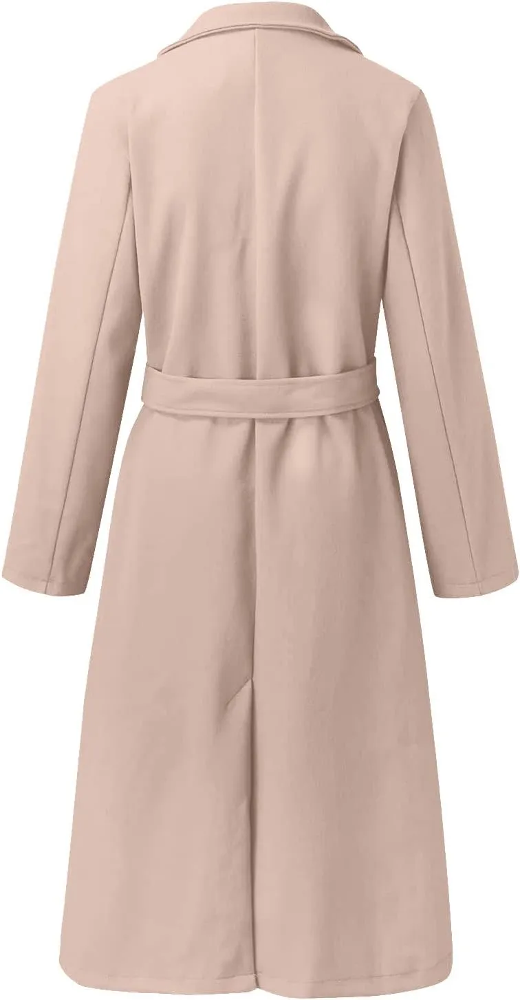 Fall Cardigan for Women 2022 Solid Lapel Collar Trench Coat Open Front Mid Length Wool Blend Coat Elegant Pea Coat