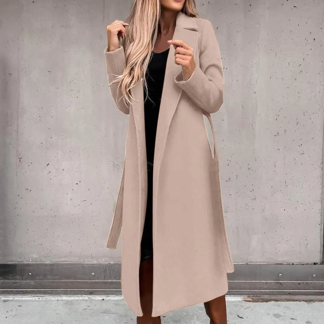 Fall Cardigan for Women 2022 Solid Lapel Collar Trench Coat Open Front Mid Length Wool Blend Coat Elegant Pea Coat