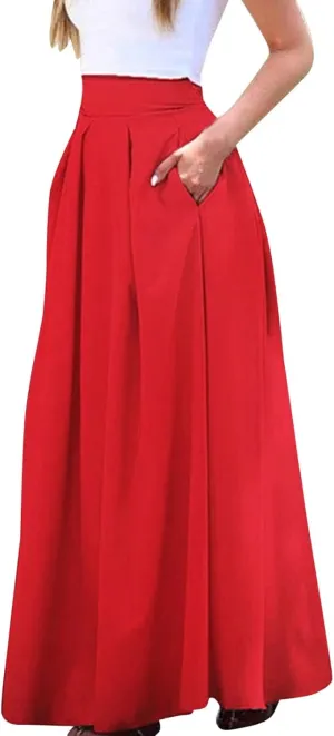 Fashion Women Skirt Elastic Waist A-Line High Waist Skirt Spring Dresses Midi Skirts Solid Skirt Double Slit