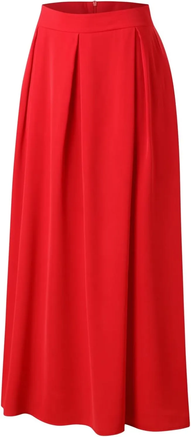 Fashion Women Skirt Elastic Waist A-Line High Waist Skirt Spring Dresses Midi Skirts Solid Skirt Double Slit