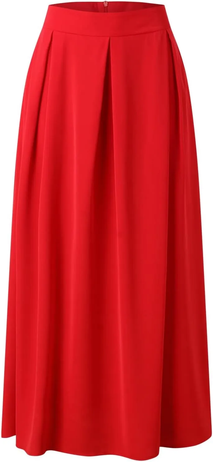 Fashion Women Skirt Elastic Waist A-Line High Waist Skirt Spring Dresses Midi Skirts Solid Skirt Double Slit