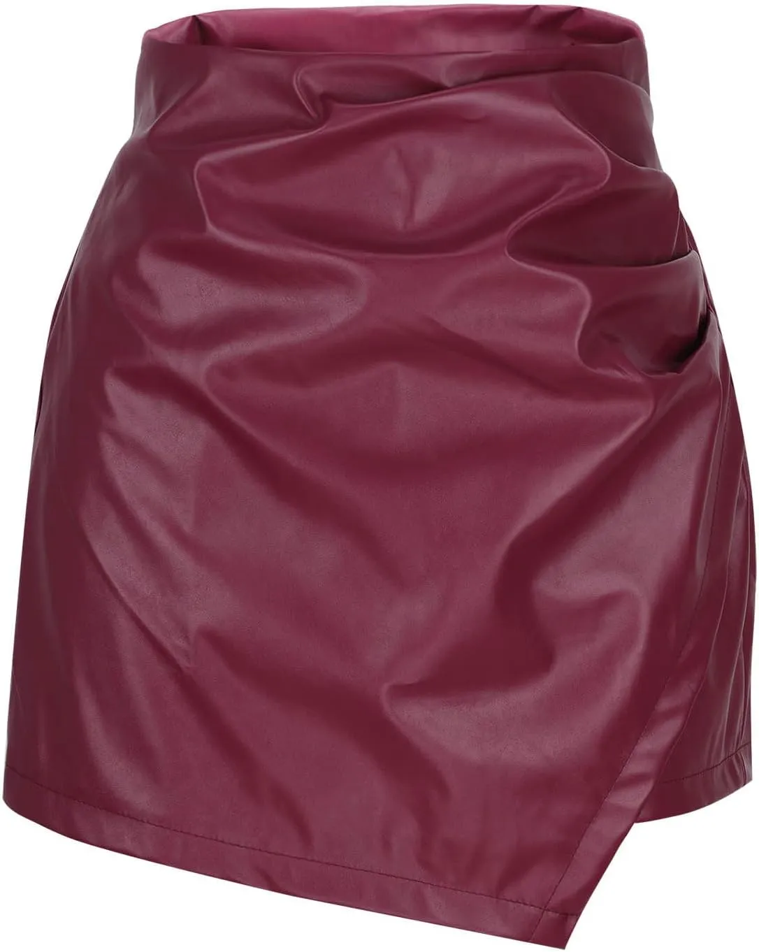 Faux Leather Skorts for Women Elastic High Waisted Ruched Wrap Skort Skirts Casual Sexy Dressy Business Work Skirt