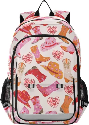 Fisyme Cute Cowgirl Western Boots School Backpack Laptop Backpack Bags Bookbag Travel Casual Computer Notebooks Daypack