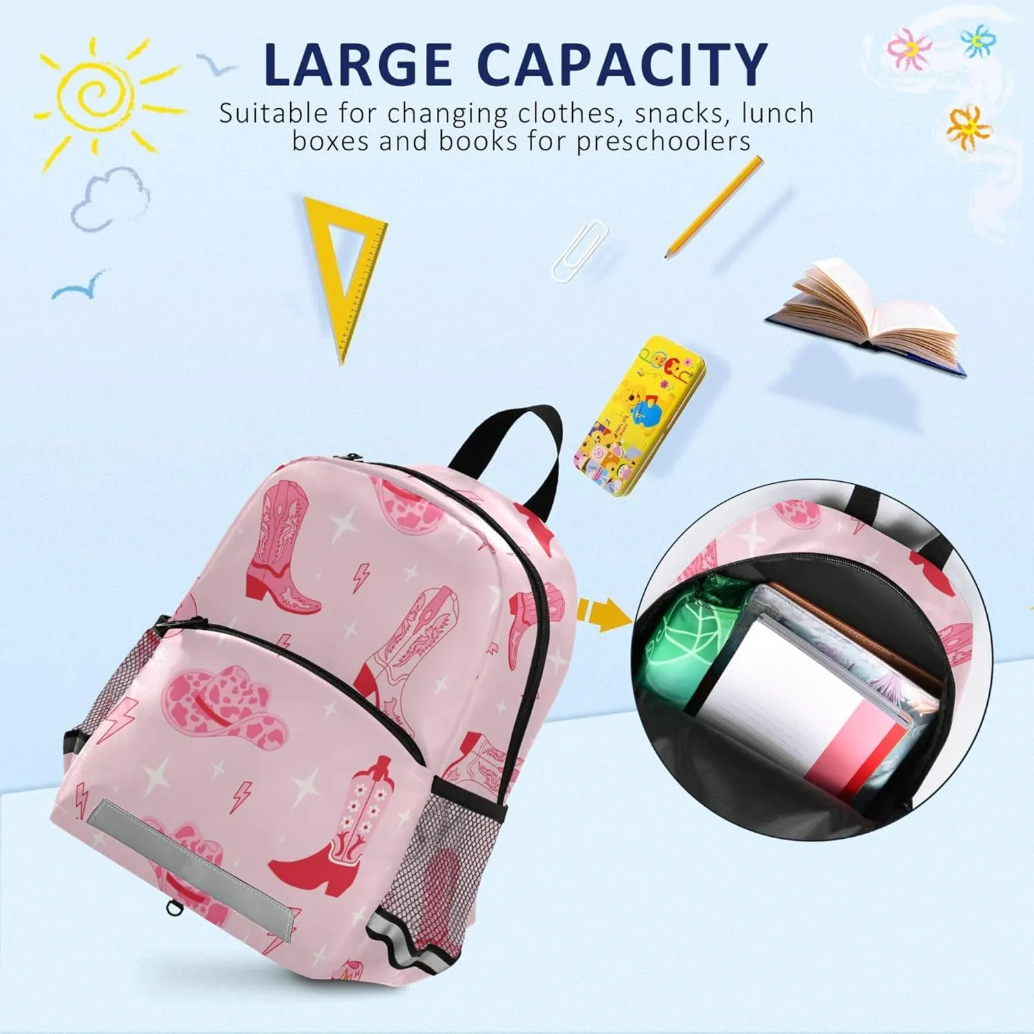 Fisyme Pink Western Cowgirl Boots Backpack Schoolbag Kids Daypack Toddler Travel School Bag Small Mini Backpacks for Kindergarten Preschool Nursery Boys Girls