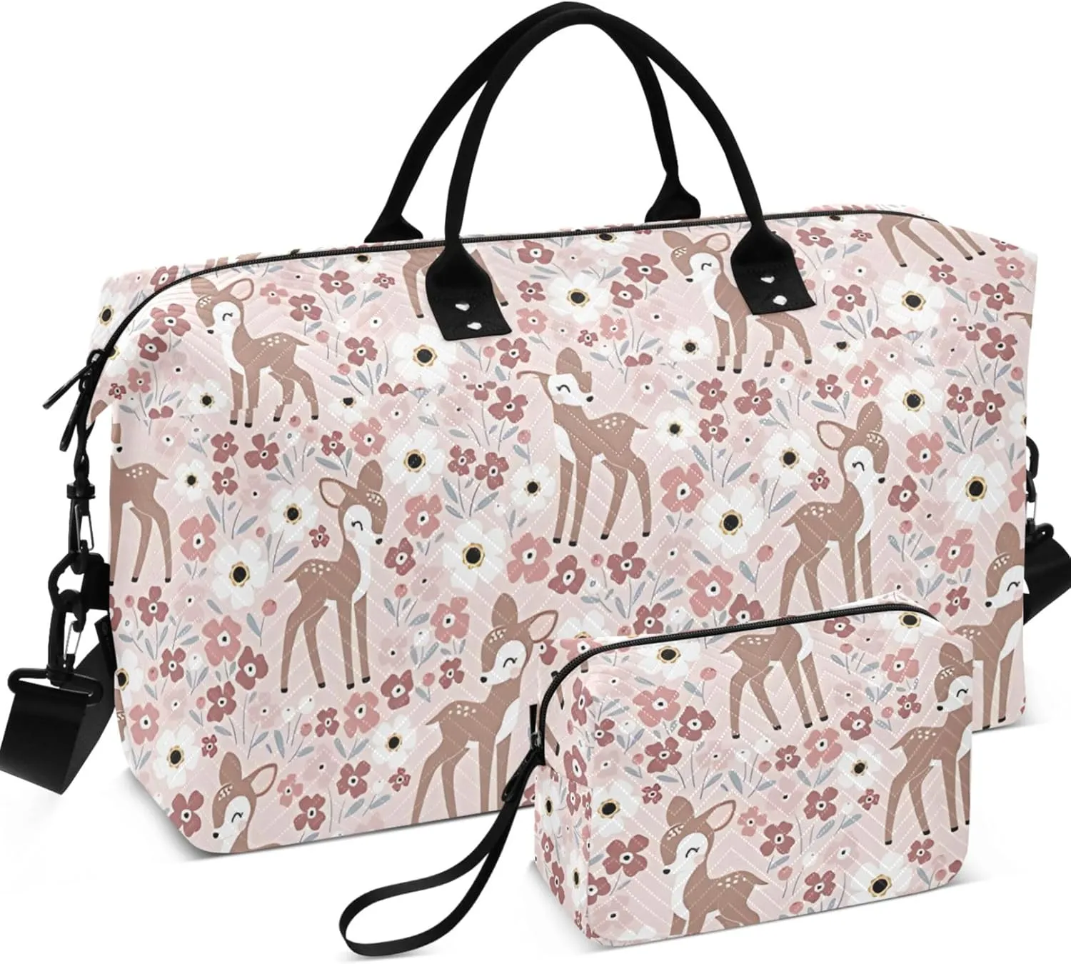 Floral Deer Christmas Duffle Travel Bag Toiletry Bags Set, Fun Garment Duffel Bag Weekend Bag Duffel