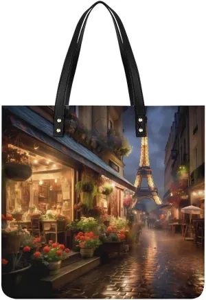 Flower Shop De Paris Tote Bags PU Leather Top Handle Satchel Handbags Shoulder Bags Travel Purse for Women Men