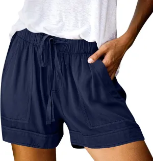 FONMA Linen Shorts for Women Summer Casual Drawstring Elastic Waist Bermuda Shorts with Pockets Plus Size Cotton Linen Pants