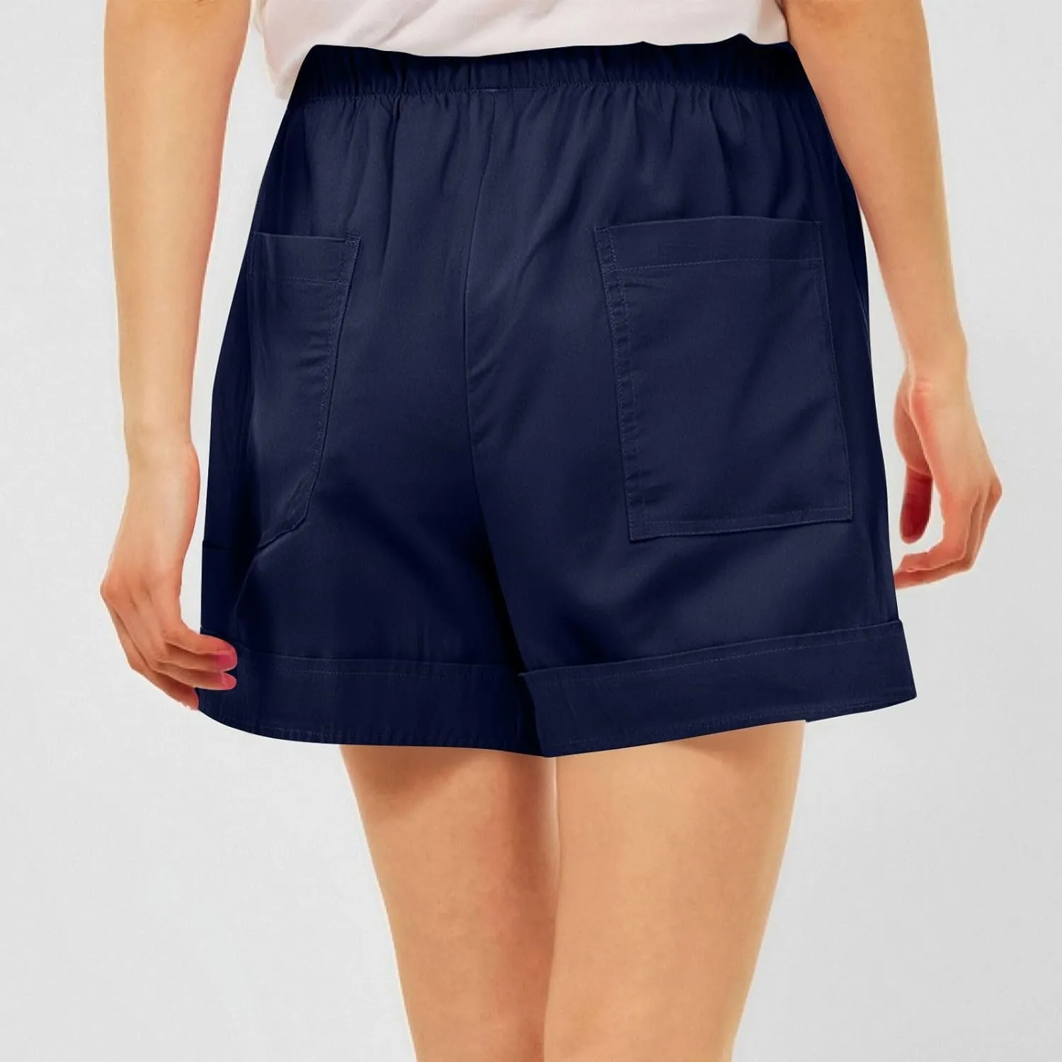 FONMA Linen Shorts for Women Summer Casual Drawstring Elastic Waist Bermuda Shorts with Pockets Plus Size Cotton Linen Pants